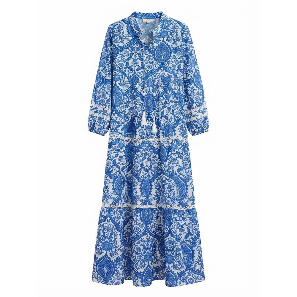 Debbie Katz M Maxi South Beach Blue Floral Boho Chic Cotton